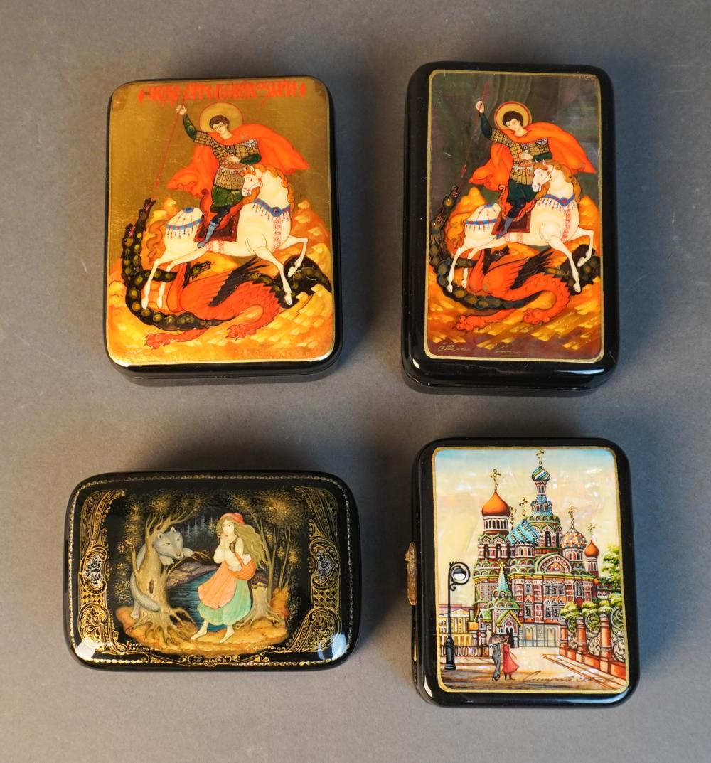 FOUR RUSSIAN LACQUERED HINGED