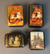 FOUR RUSSIAN LACQUERED HINGED