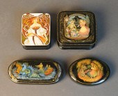 FOUR RUSSIAN LACQUERED HINGED