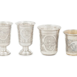 Four Russian Silver Beakers 19th