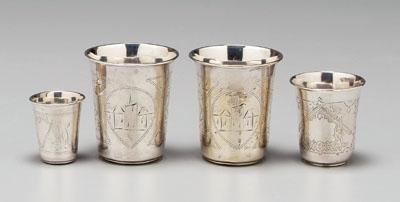 Four Russian silver cups, flared