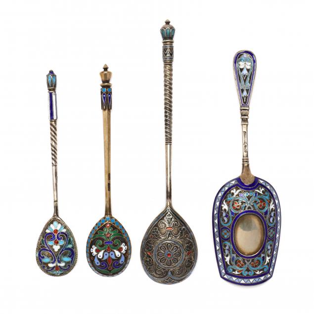 FOUR RUSSIAN SILVER GILT & ENAMELED