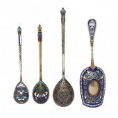 FOUR RUSSIAN SILVER GILT & ENA