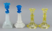 FOUR SANDWICH GLASS CANDLESTIC