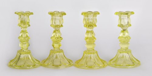 Four sandwich vaseline glass
