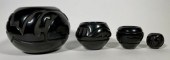 Four Santa Clara Blackware pot