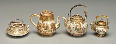 Four Satsuma teapots: one with