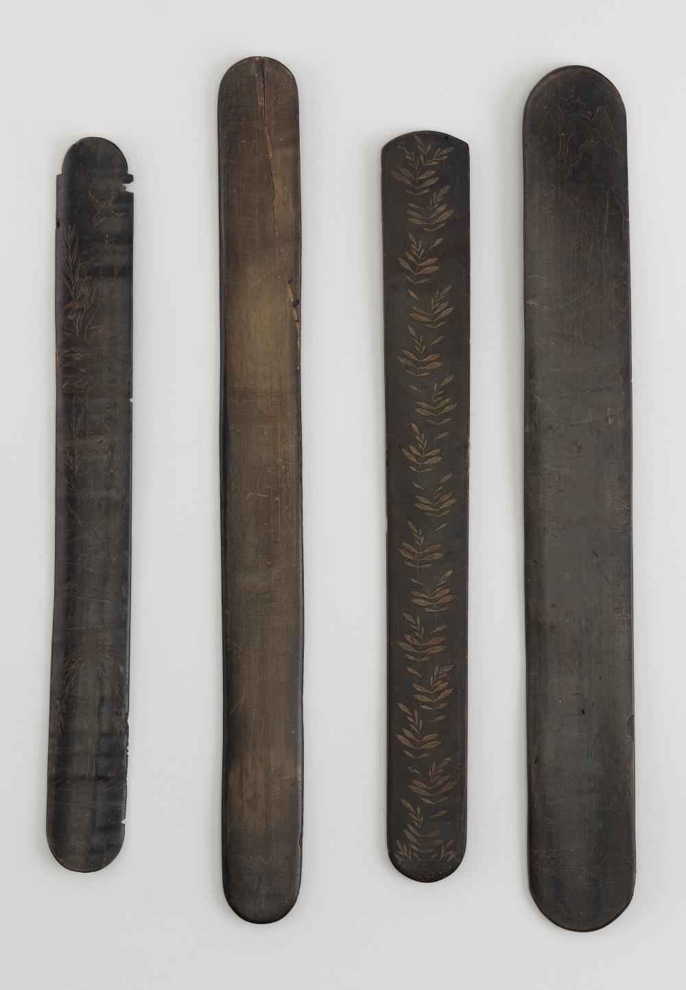 FOUR SCRIMSHAW BALEEN BUSKS 19TH