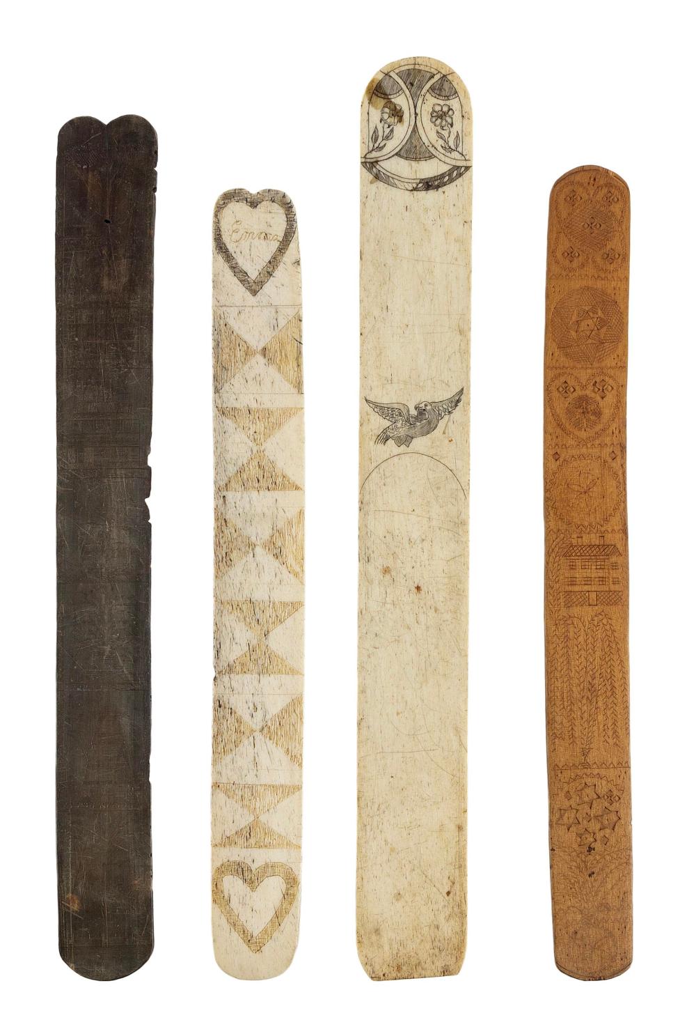 FOUR SCRIMSHAW BUSKS 19TH