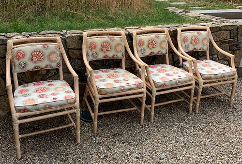 FOUR SEASHELL UPHOLSTERED RATTAN