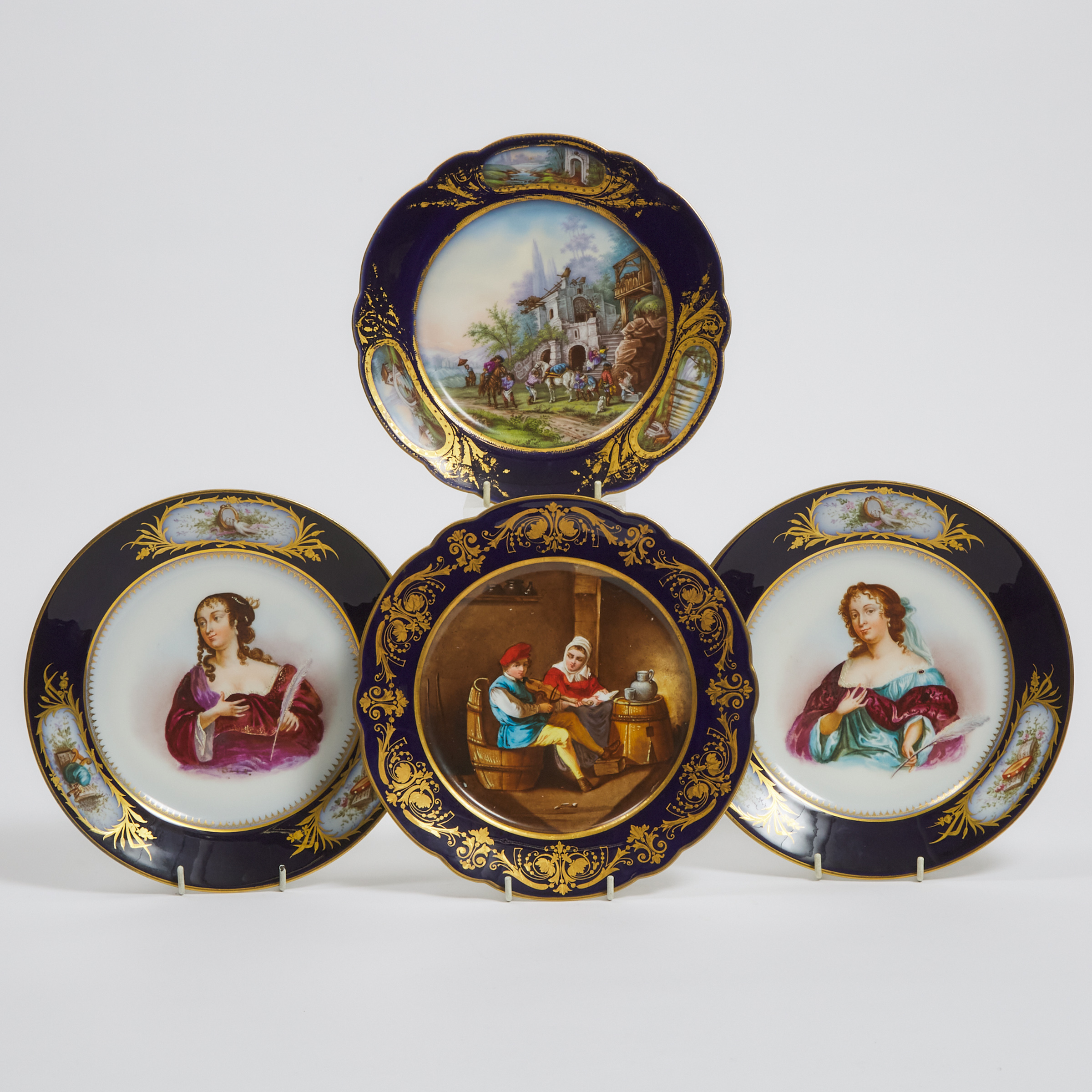 Four 'Sèvres' Gilt and Cobalt