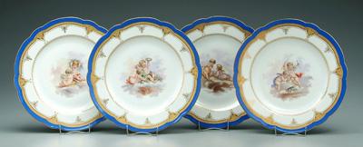 Four Sevres plates: scalloped