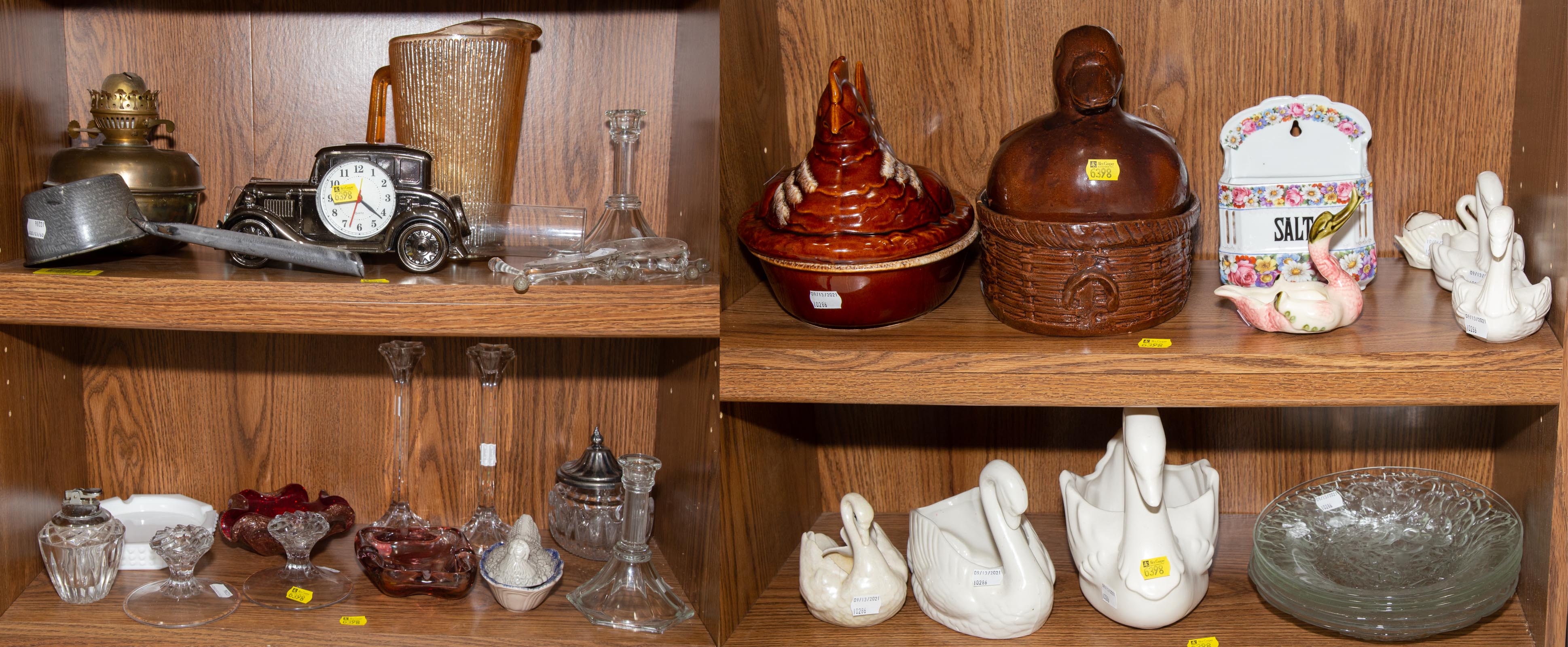FOUR SHELVES OF ASSORTED DECORATIVE