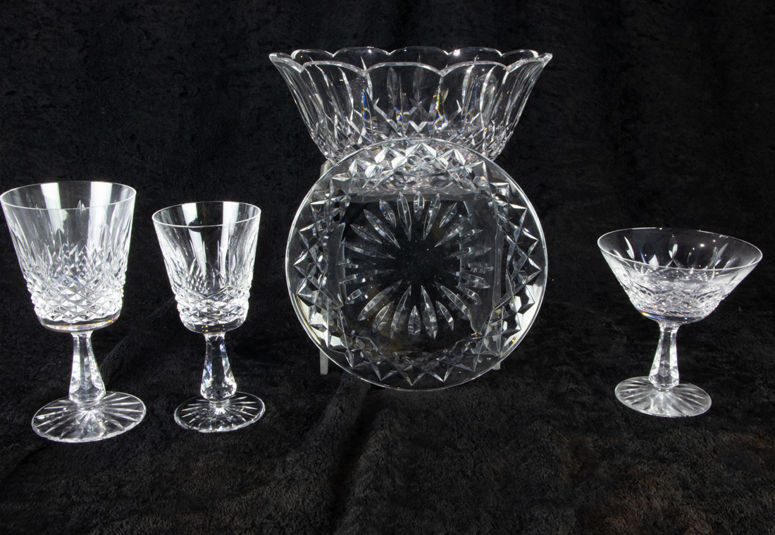 FOUR SHELVES OF WATERFORD CRYSTAL