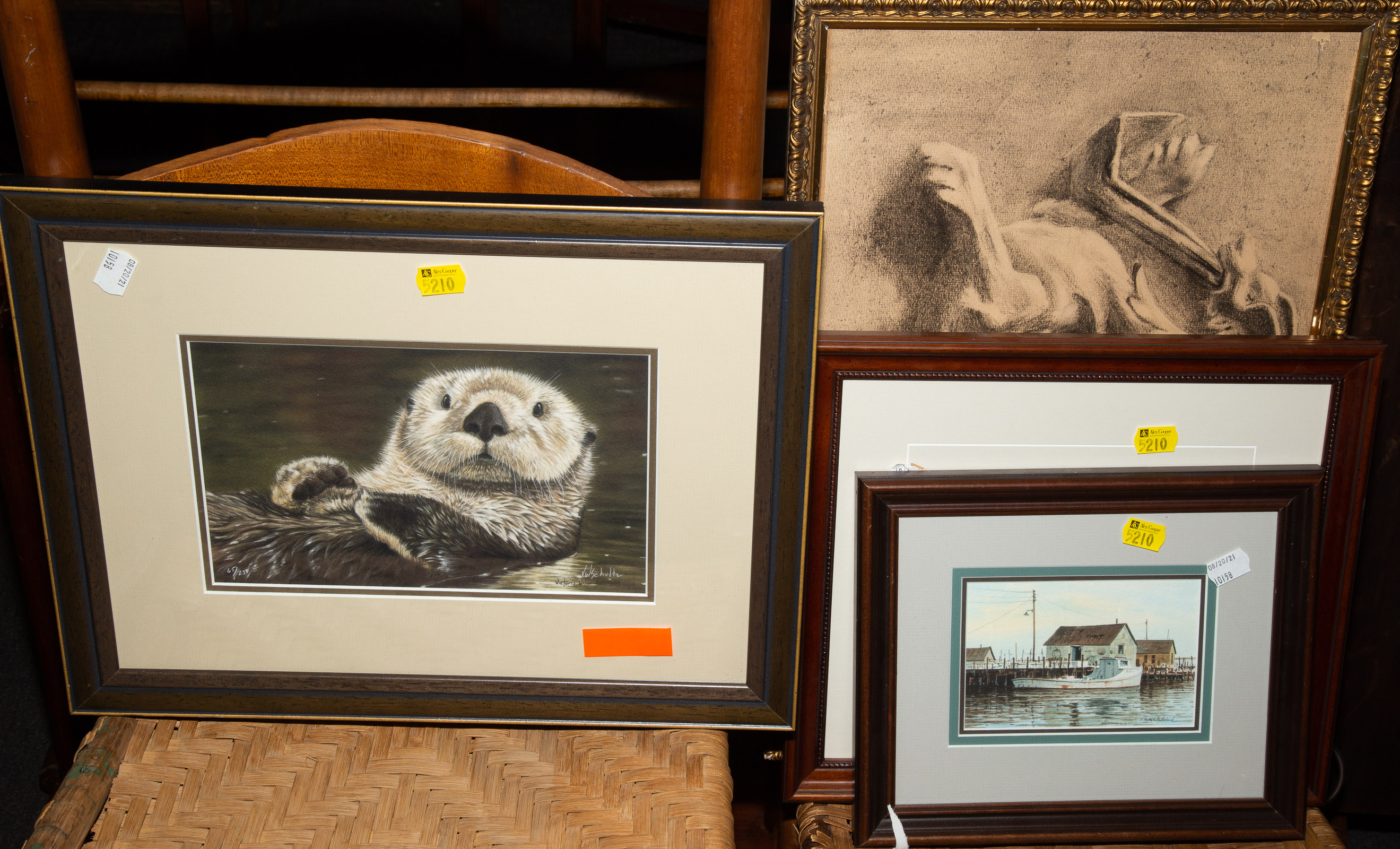 FOUR SIGNED FRAMED ARTWORKS .