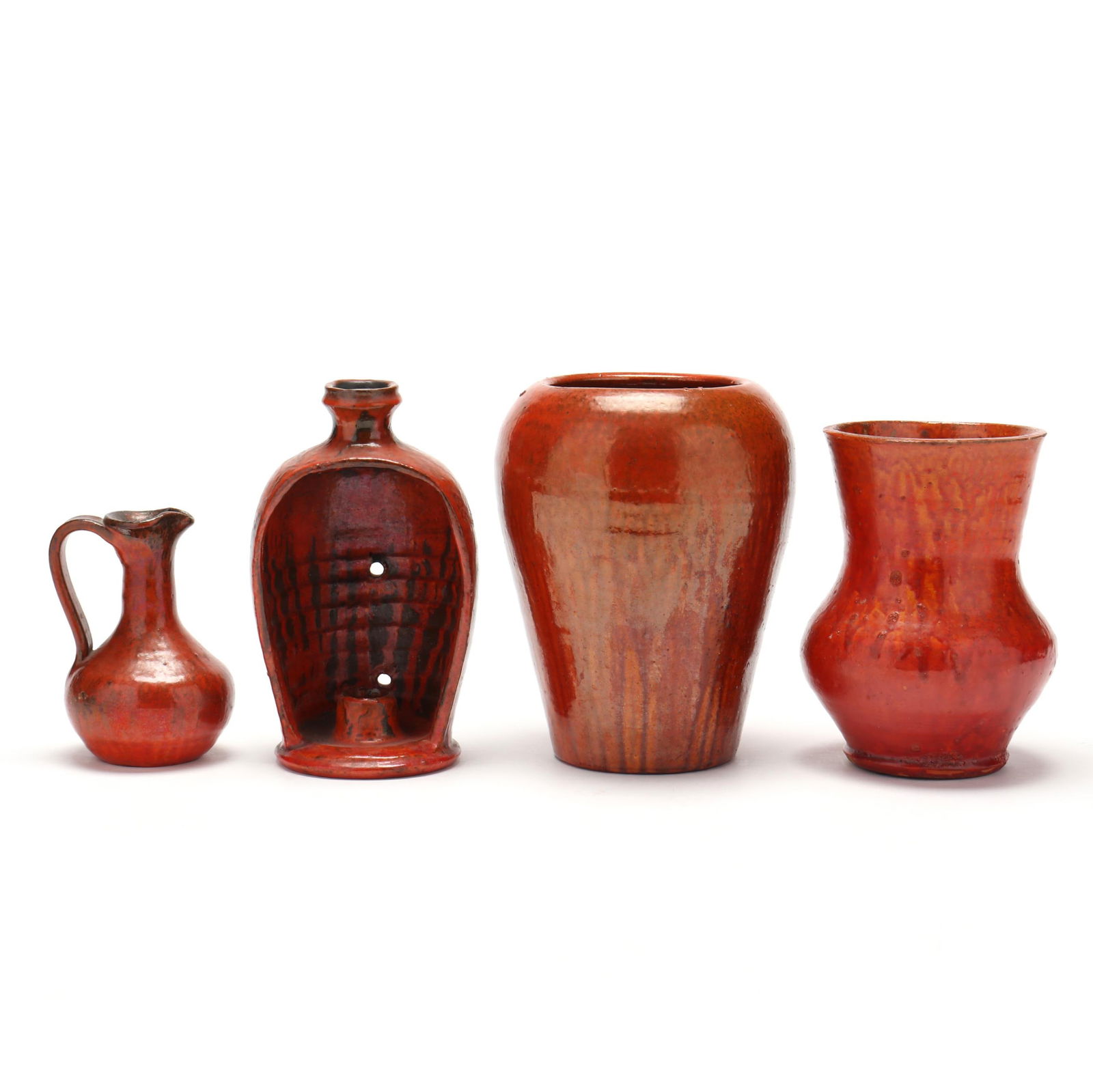 FOUR SIGNED NC CHROME RED GLAZED