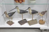 FOUR SIGNED SHOREBIRD DECOYS.