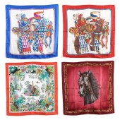FOUR SILK SCARVES, GUCCI Made