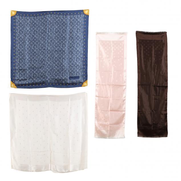 FOUR SILK SCARVES, LOUIS VUITTON