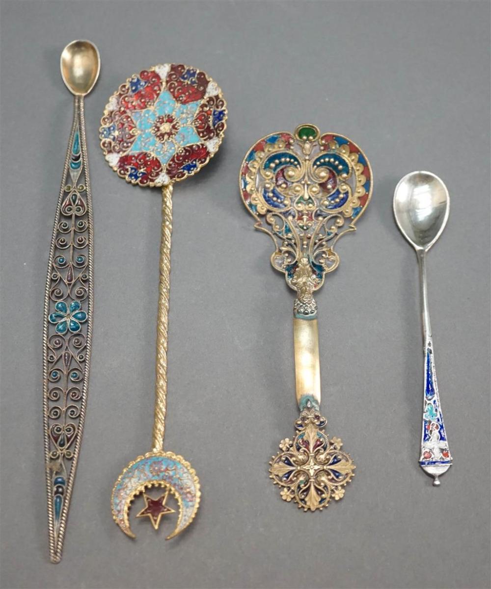 FOUR SILVER AND METAL ENAMEL AND