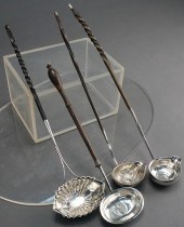 FOUR SILVER AND TREEN HANDLE L