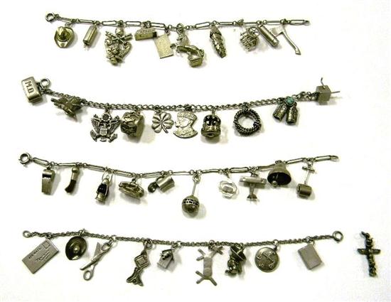 Four silver charm bracelets