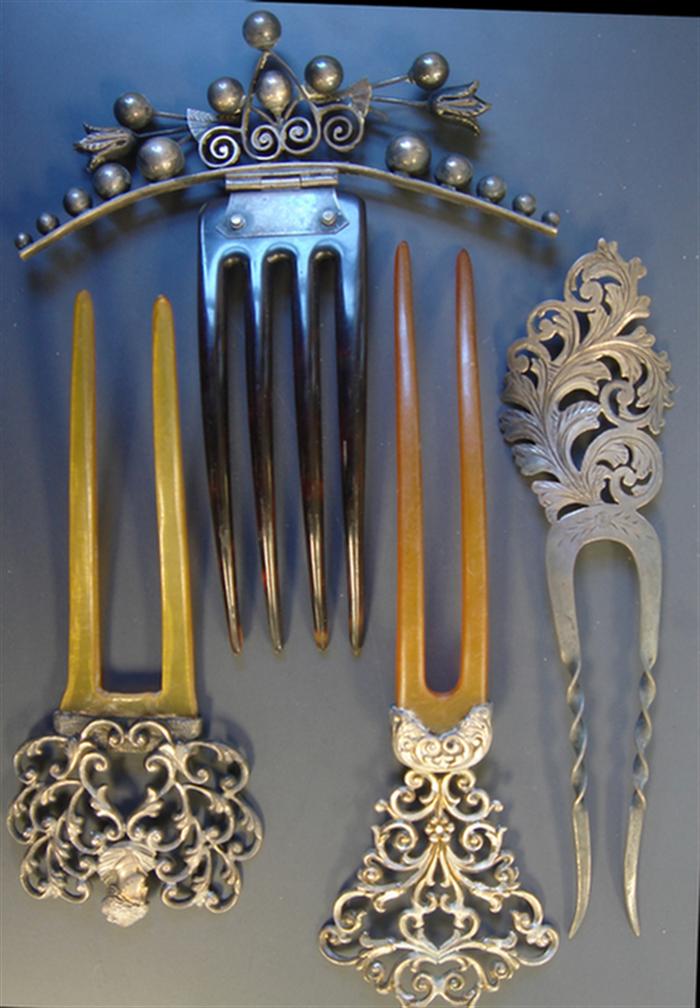 Four Silver Hair Combs. Three