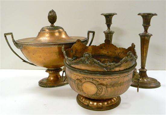 Four silver on copper items: a pair