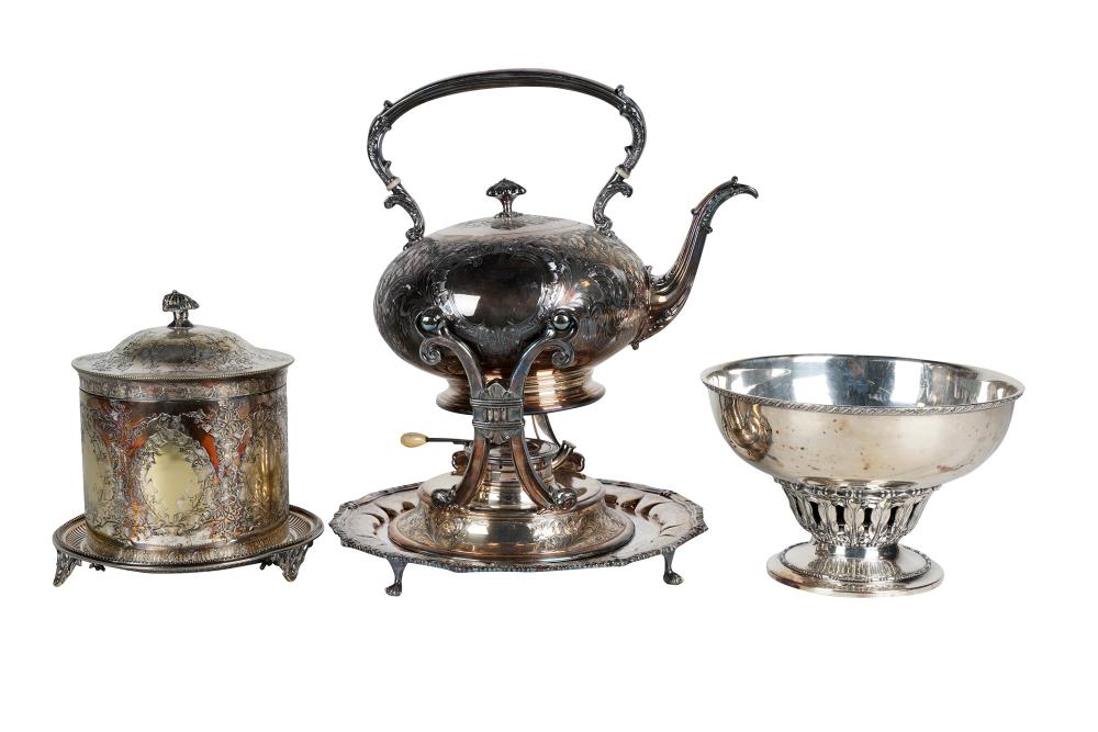 FOUR SILVER-PLATE TABLE