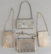FOUR SILVER PURSES AND CARD CA
