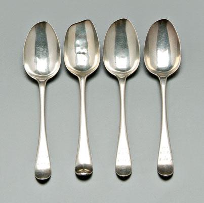 Four silver spoons, upturned tipt