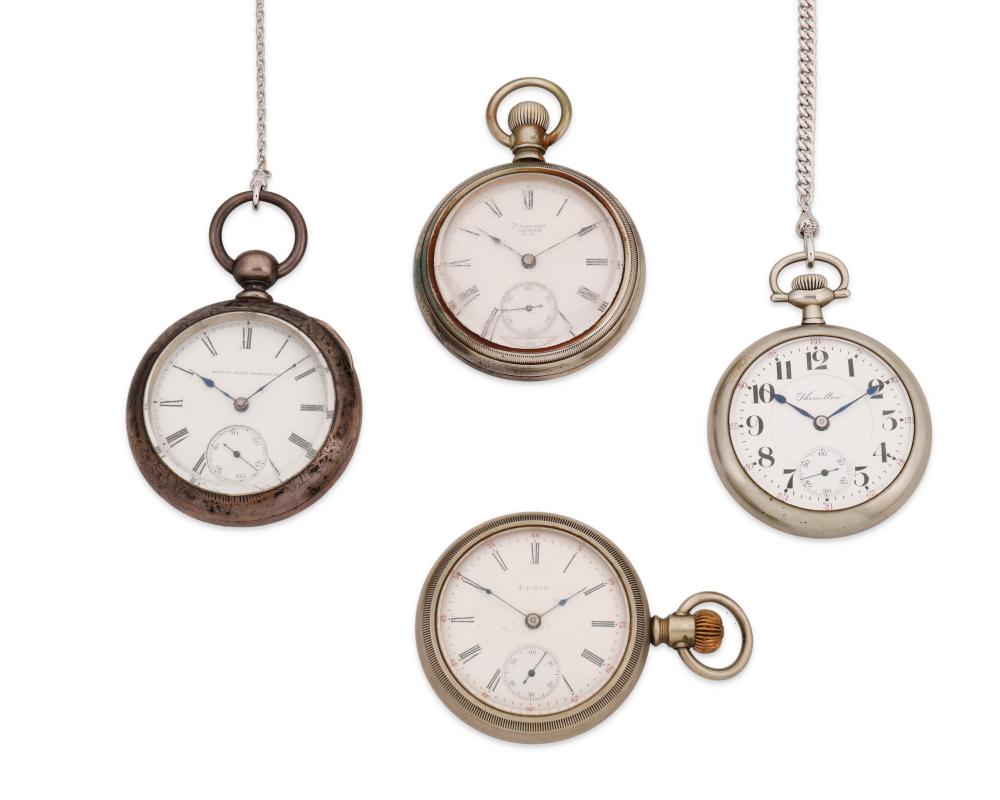 FOUR SILVER-TONED METAL POCKET
