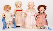 FOUR SMALL BISQUE HEAD DOLLSFo