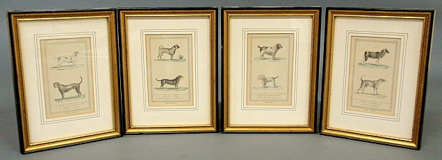 Four small framed and matted French