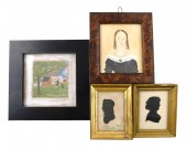 FOUR SMALL FRAMED ARTWORKS, IN