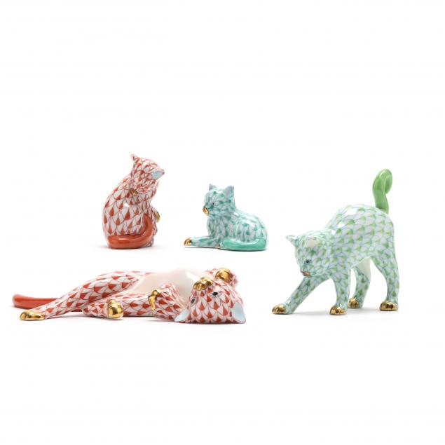 FOUR SMALL HEREND CAT FIGURINES