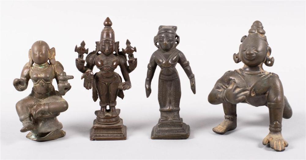 FOUR SMALL INDIAN BRONZES, 19TH
