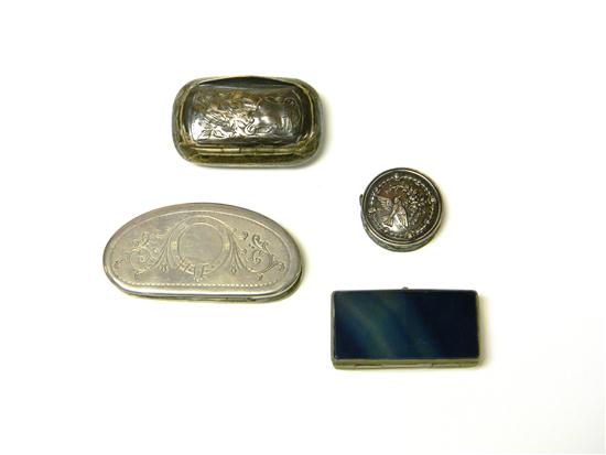 Four small metal boxes  varying