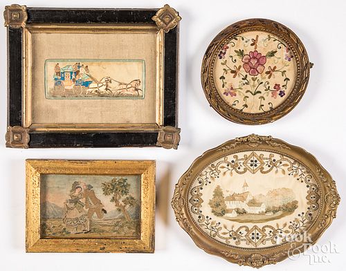 FOUR SMALL NEEDLEWORKS, 19TH C.Four