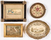 FOUR SMALL NEEDLEWORKS, 19TH C