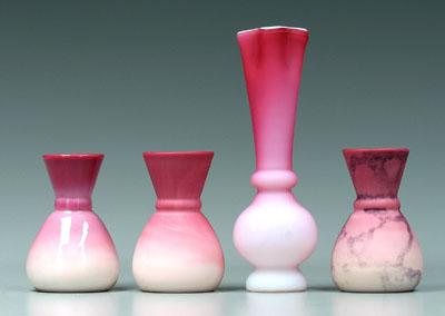 Four small peachblow vases: one