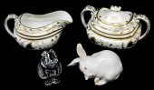 FOUR SMALL PORCELAIN AND GLASS