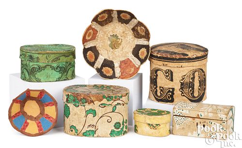 FOUR SMALL WALLPAPER BOXES, 19TH