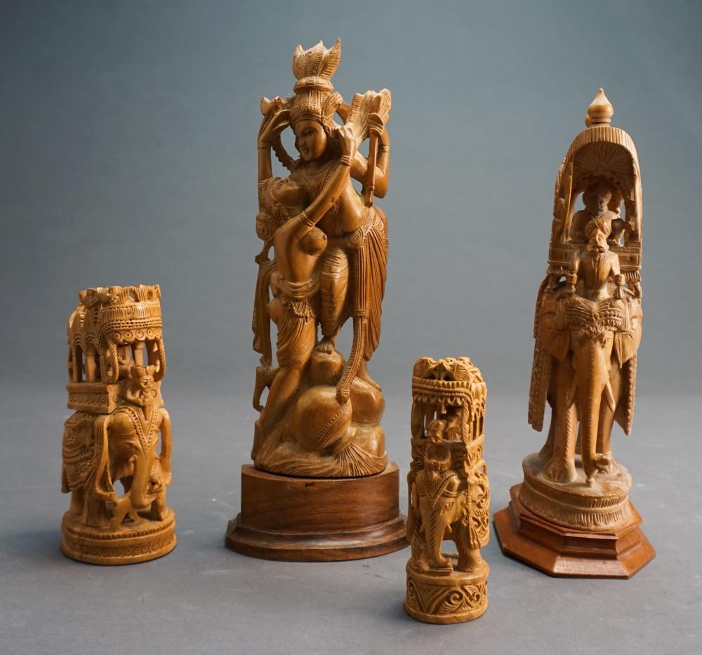 FOUR SOUTHEAST ASIAN CARVED WOOD