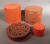 FOUR SOUTHEAST ASIAN RED LACQU