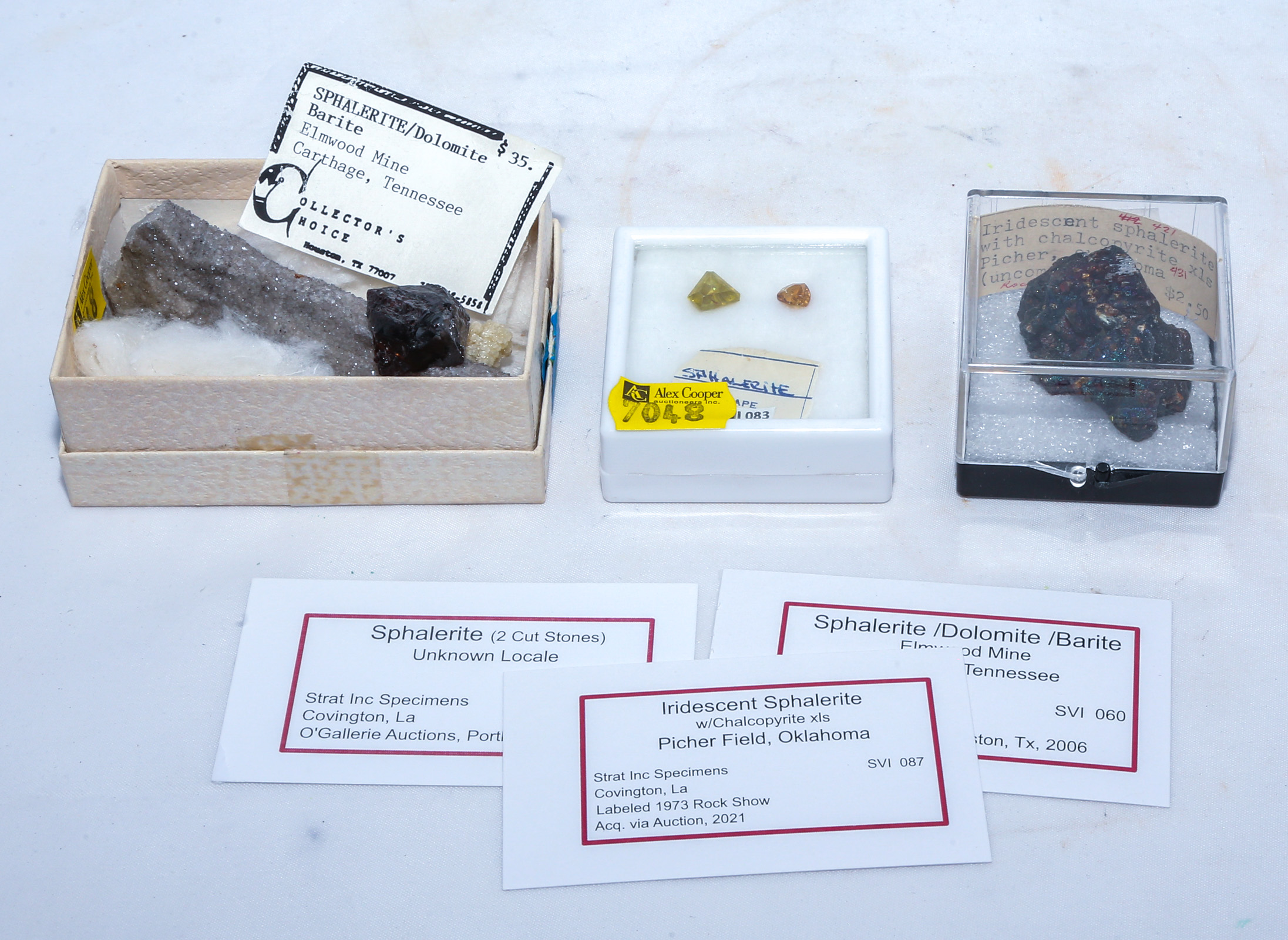 FOUR SPHALERITE MINERAL SPECIMENS