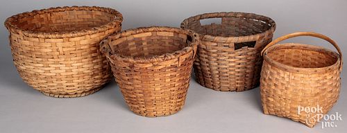 FOUR SPLINT GATHERING BASKETS, 19TH