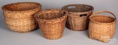 FOUR SPLINT GATHERING BASKETS,
