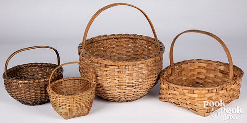 FOUR SPLINT GATHERING BASKETS, 19TH
