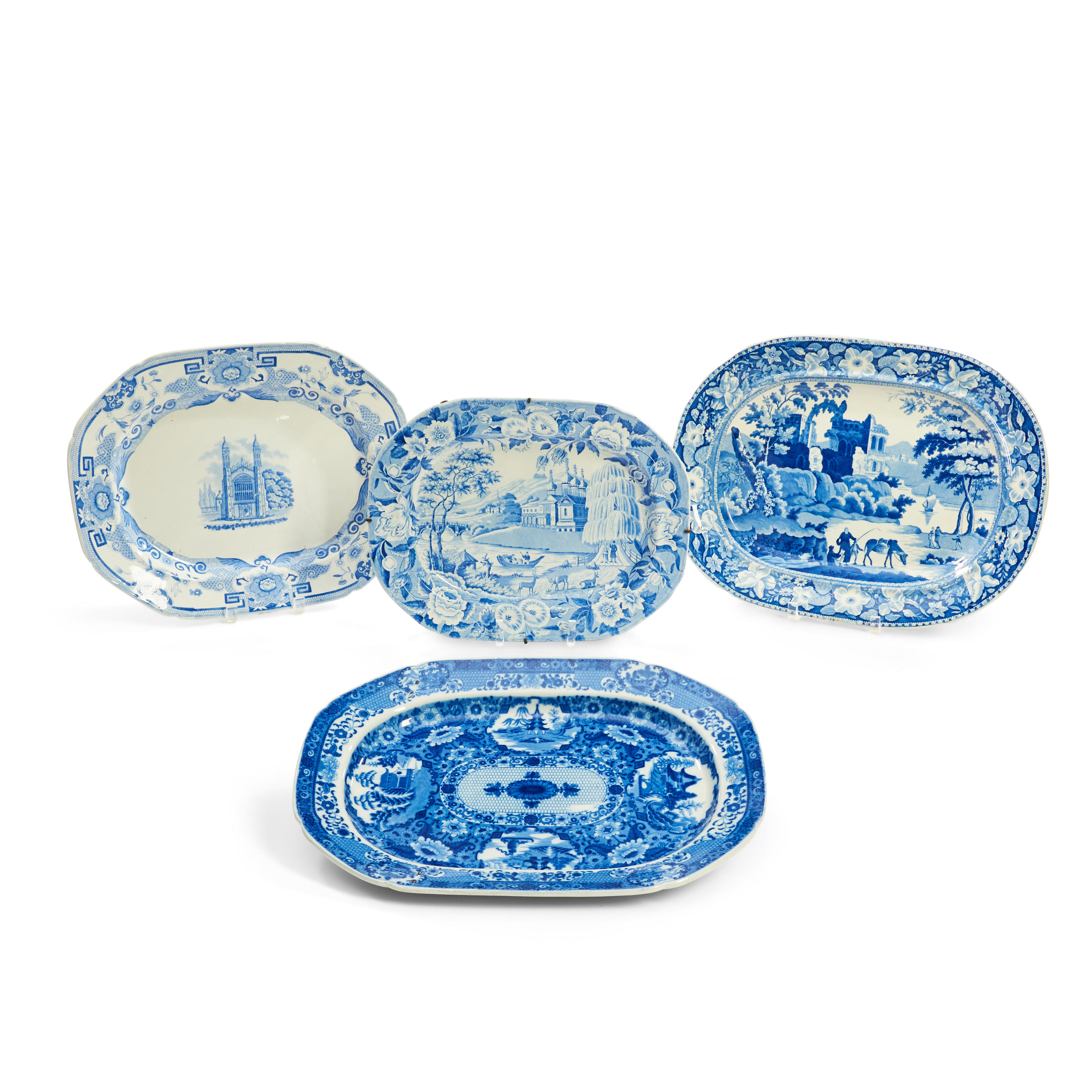FOUR STAFFORDSHIRE BLUE TRANSFER